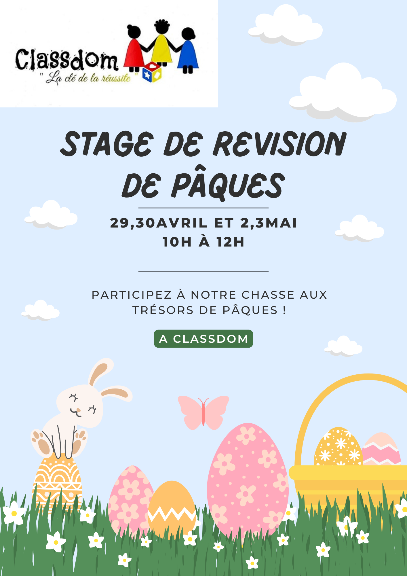 Affiche chasse aux oeufs Pâques illustration coloré